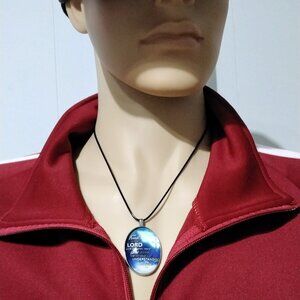 Trust in the Lord Men oval pendant necklace silver tone leather cord necklace